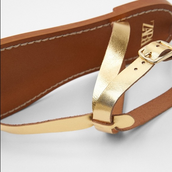 ZARA Flat Laminated Leather Sandals - Picture 4 of 6